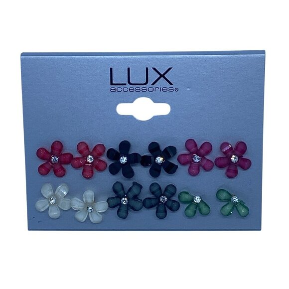 Lux Accessories Floral Stud Earrings Set In Multicolor With Rhinestones Flower D - Picture 4 of 5